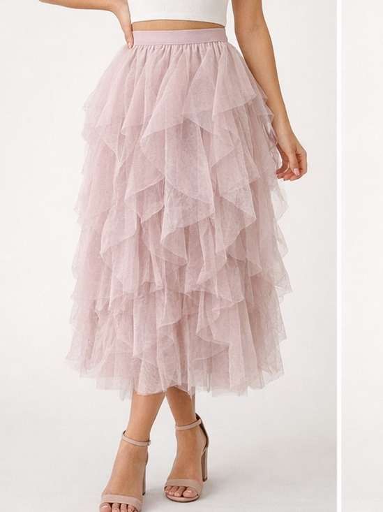 Dresses & Skirts - Romantic Layered Tulle Midi Skirt in Dusty Rose